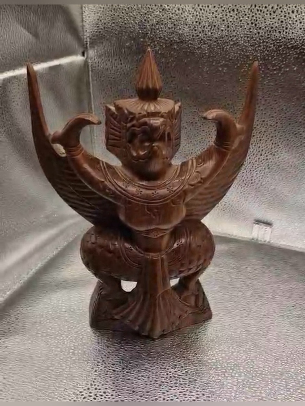 Vintage Garuda Statue - Rustic Hand-Carved Wood Indonesian Deity of Bird God 12”